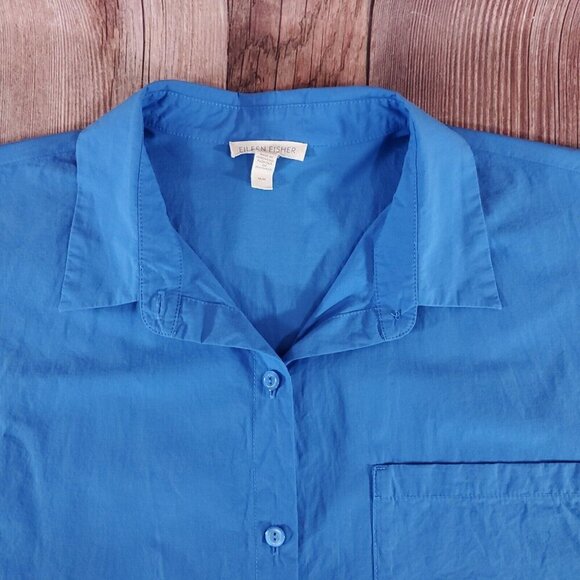 Eileen Fisher Womens Size Medium Blue Organic Cotton Oversized Button Up Shirt - Picture 7 of 14